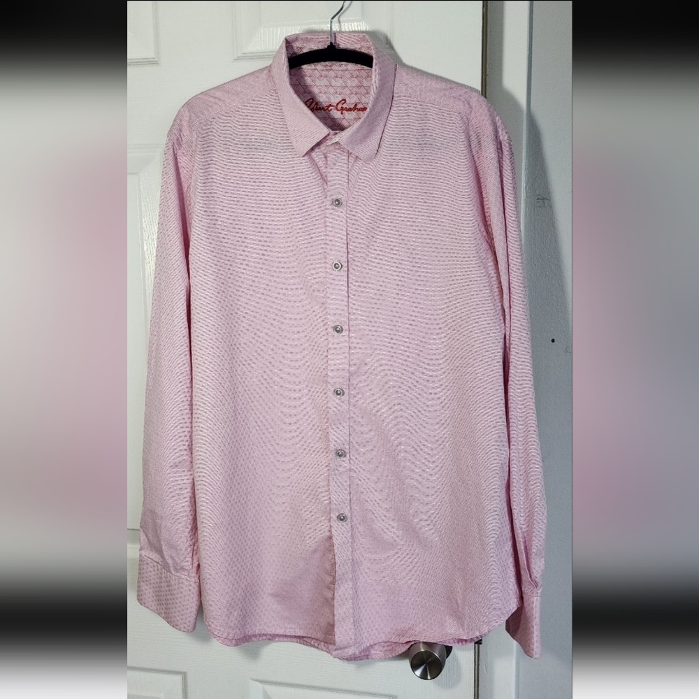 Robert Graham mens sz L Pink button down long slv embroider logo shirt BEAUTIFUL